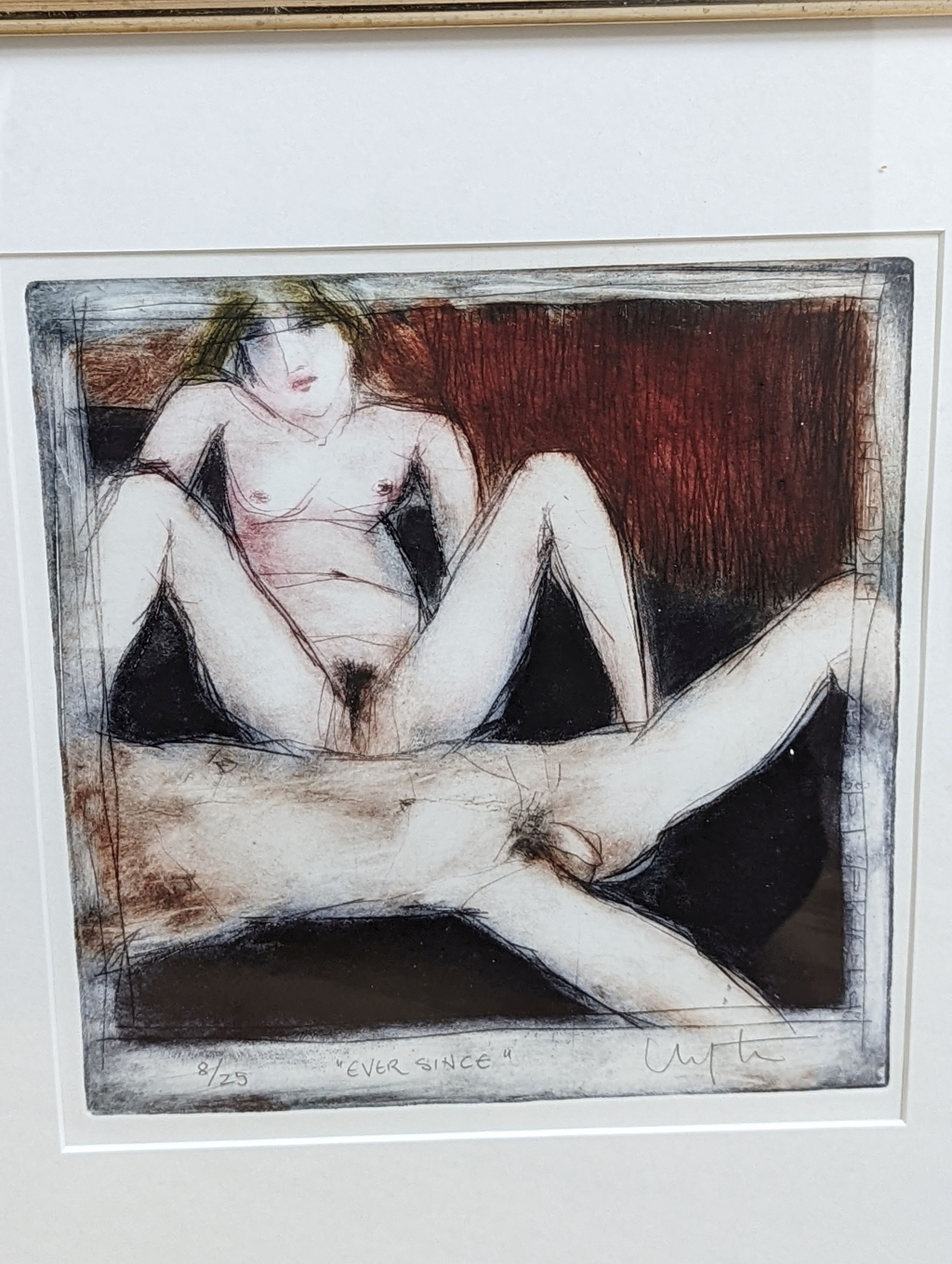 Four modern colour etchings, 'Homage to Dix, Chagall's Cow, Bar Anette and Ever Since', indistinctly signed and numbered, largest 30 x 22cm